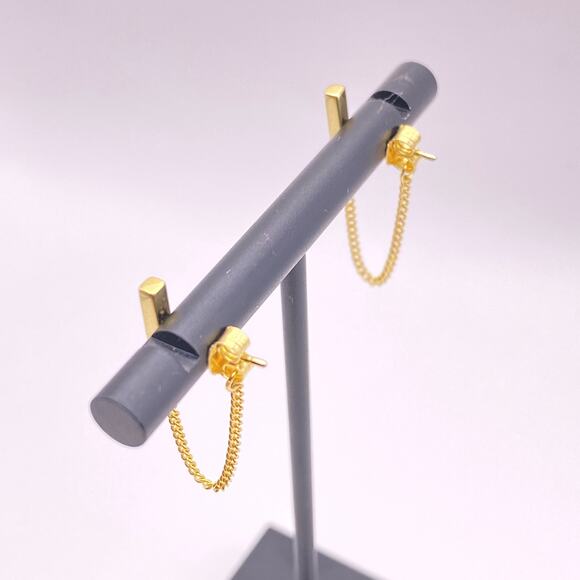 Vermeil Bar and Dangle Chain Earrings 10K Gold Over 925 Sterling Silver Dainty - Picture 4 of 7